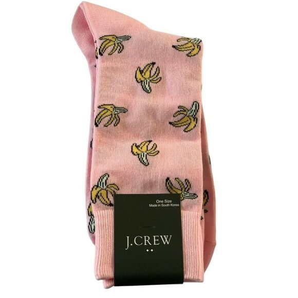 J.Crew Pink Banana Print Crew Socks - Fun Novelty Cotton Blend One Size - Picture 2 of 3